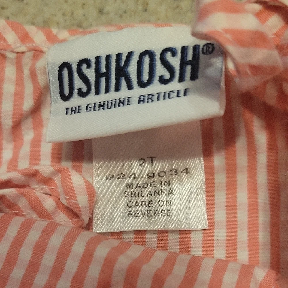 Oshkosh Pink Striped Sleeveless Dress with Floral Embroidery Size 2T Cotton